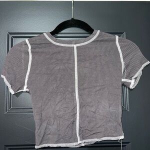 Garage Charcoal Ribbed Tee with White Stitching